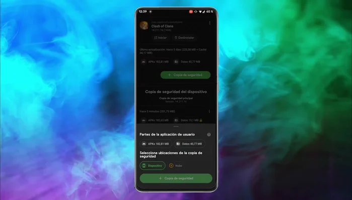 Seleccionar 'Copia de seguridad' y esperar a que se complete el proceso.