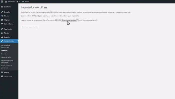 Iniciar la importación.