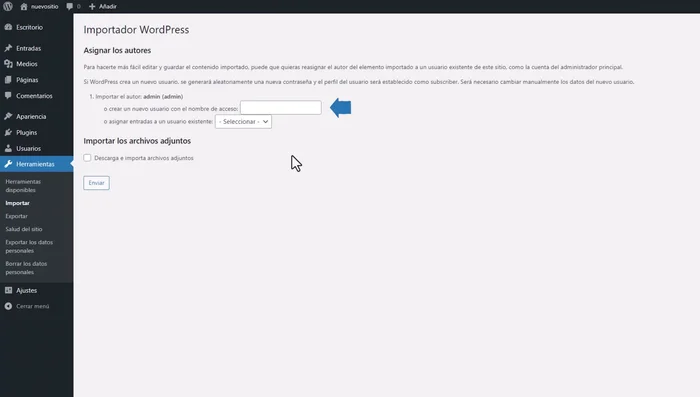 Iniciar la importación.