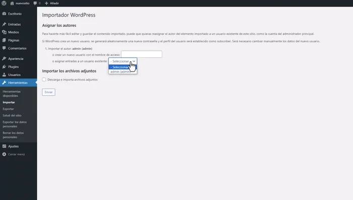Iniciar la importación.