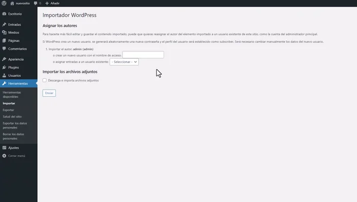 Iniciar la importación.