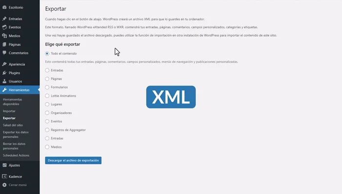 Descargar el archivo XML.