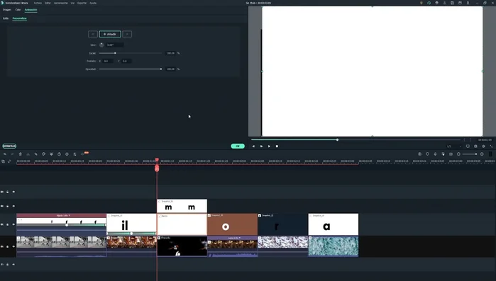 Animar la opacidad. Utilizar fotogramas clave para controlar la opacidad de las letras, creando un efecto de aparición y desaparición gradual.