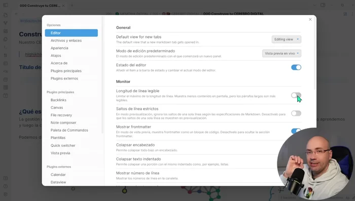 Activar 'Colapsar encabezado' y 'Colapsar texto indentado' para una mejor organización visual.