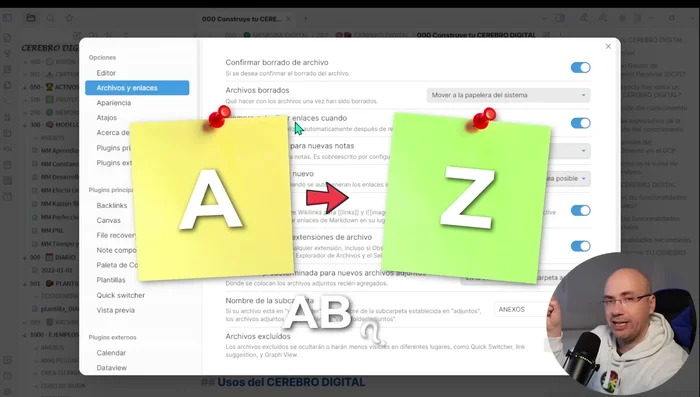 Establecer la ubicación predeterminada para nuevos archivos adjuntos en la 'Ruta raíz de la bóveda' para una mejor organización.