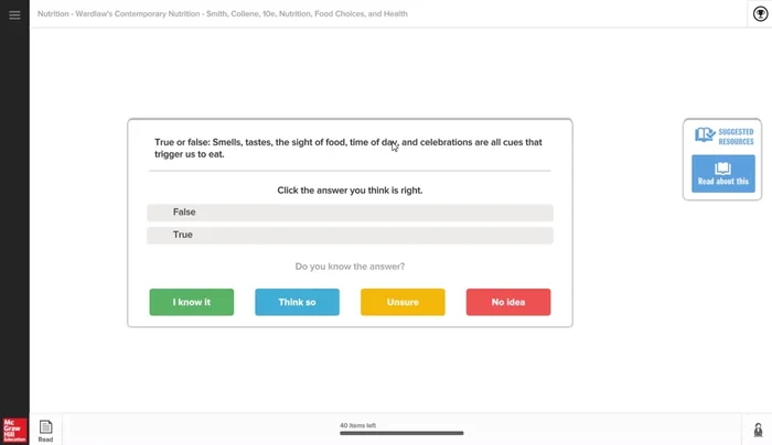 Continúa respondiendo preguntas hasta que la barra de progreso muestre '0 elementos restantes'. El amarillo resalta lo que necesitas revisar; el verde indica dominio del tema.