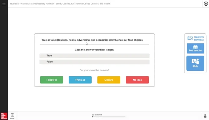 Continúa respondiendo preguntas hasta que la barra de progreso muestre '0 elementos restantes'. El amarillo resalta lo que necesitas revisar; el verde indica dominio del tema.