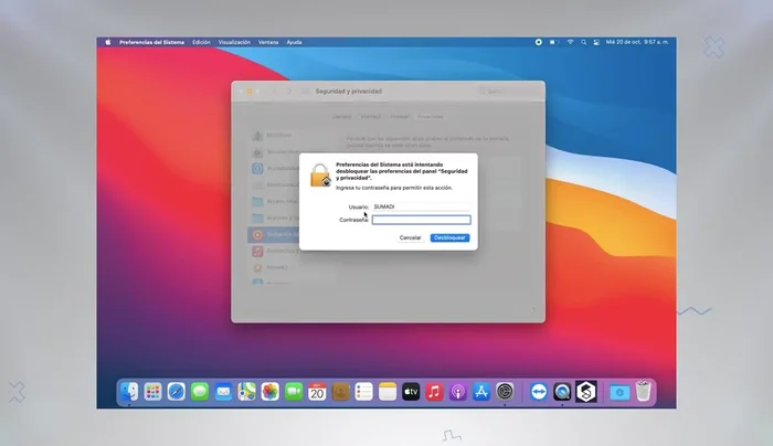 Si es necesario, desbloquear las preferencias de sistema con la contraseña de usuario para agregar la aplicación 'Su Madre'