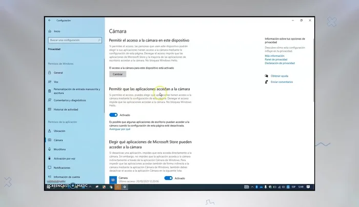 Habilitar 'Permitir que las aplicaciones de escritorio accedan a la cámara'
