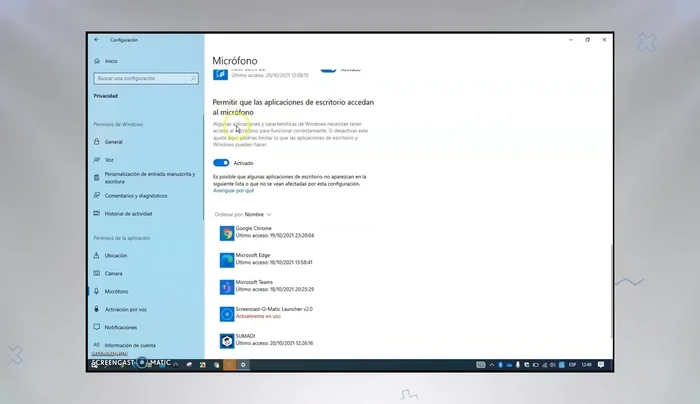 Habilitar 'Permitir que las aplicaciones de escritorio accedan al micrófono'