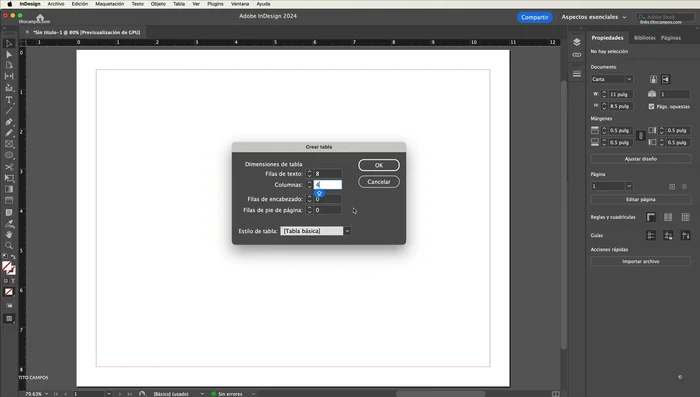 Seleccionar un estilo de tabla base (opcional): Si deseas partir de un estilo predefinido, selecciónalo antes de crear la tabla. De lo contrario, selecciona 'Tabla básica' o crea uno nuevo.