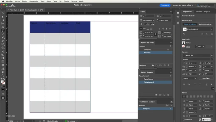 Crear un nuevo estilo de carácter: Selecciona las celdas con texto. En el panel 'Estilos de Carácter', crea un nuevo estilo. Nombralo (ej. 'Textos Titulares' o 'Textos Lectura'), configura la tipografía, tamaño, y color.