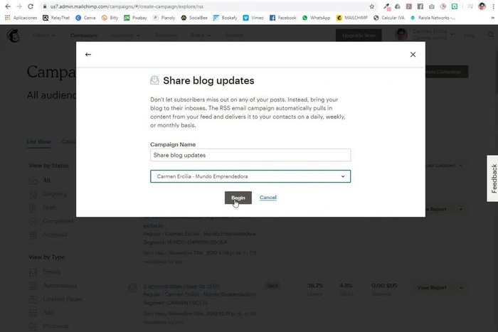 Introduce la URL de tu blog.