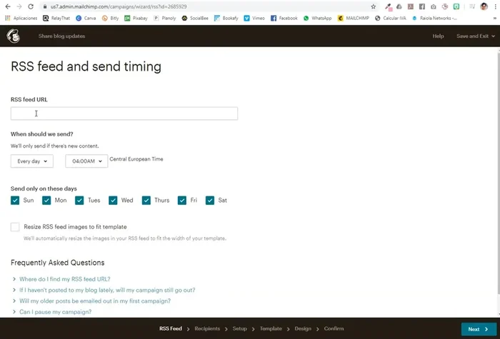 Introduce la URL de tu blog.