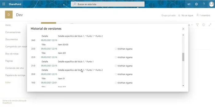 Revisar el detalle de los cambios realizados en cada versión.