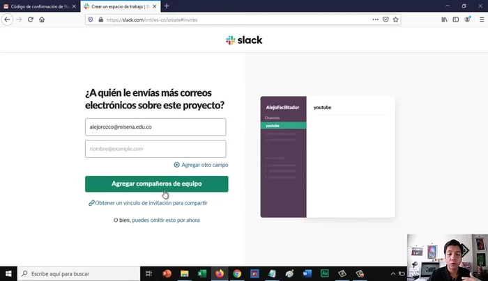 Agrega compañeros de trabajo introduciendo sus correos electrónicos o utilizando el enlace de invitación.