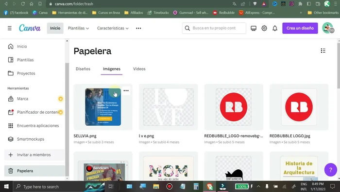 Busca el diseño restaurado en 'Proyectos' y 'Todo'.