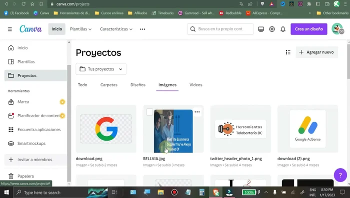 Busca la entrada con el logo de Canva o el nombre del diseño.