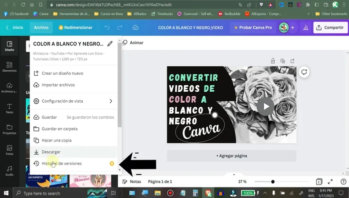En el menú superior, selecciona 'Archivo' y luego 'Historial de versiones'.