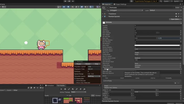 Ajustar la cantidad de partículas a emitir en la sección 'Emission'.