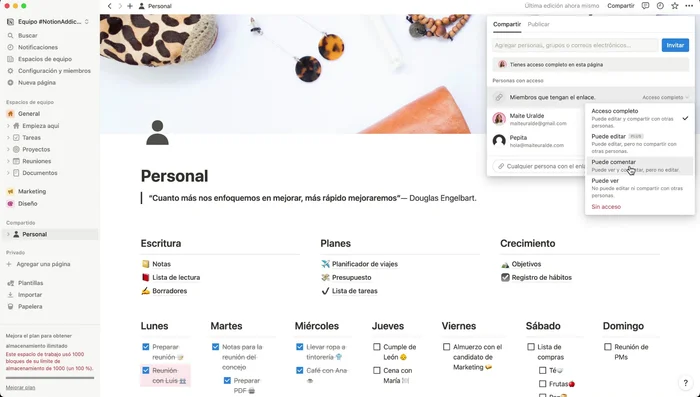Ajusta los permisos del enlace (ver, comentar, editar).