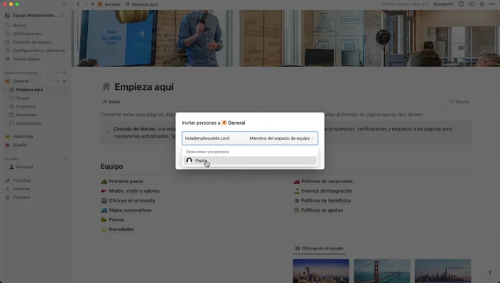Selecciona el rol: Propietario (acceso completo) o Miembro (acceso limitado).