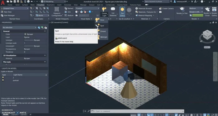 Crear una nueva luz de reflector ('Crear Light' -> 'Spot Light').