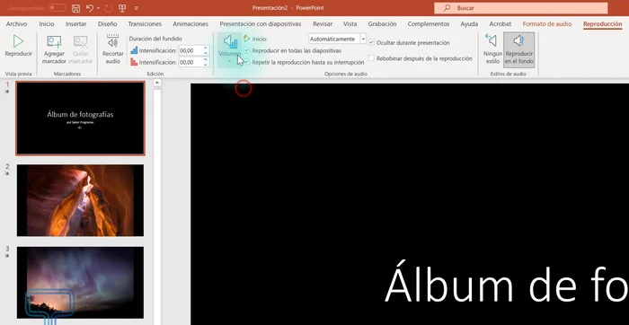 Bajar el volumen si se desea una música de fondo.