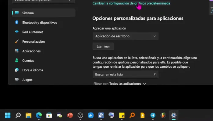 Entra en "Configuración de gráficos predeterminados"
