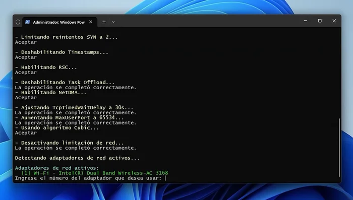 Seleccionar el adaptador de red activo (213.48 segundos)