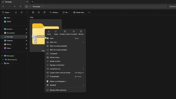 Descomprimir el archivo descargado (38.48 segundos)