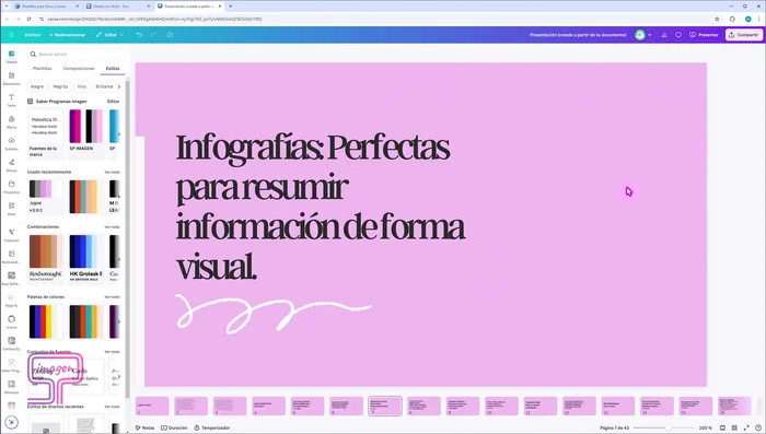 Utiliza la herramienta de "Composiciones" para añadir estilos y marcos a cada diapositiva.