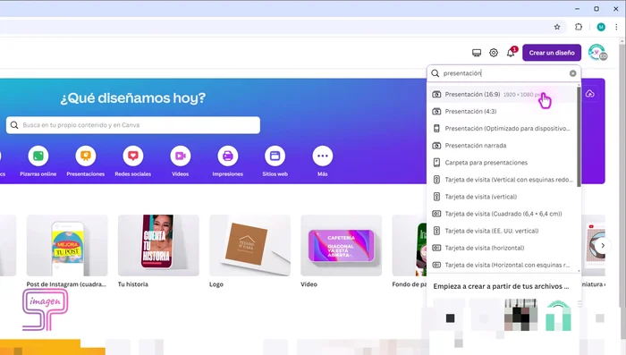 Crea un nuevo diseño de presentación (16:9).