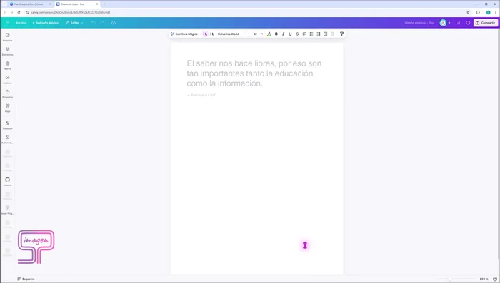 Copia el texto de tu presentación en el documento de Canva.