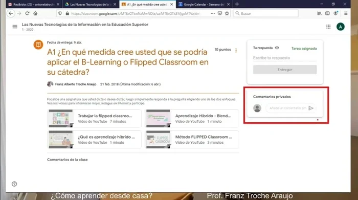 Utiliza comentarios privados para comunicarte directamente con el profesor.