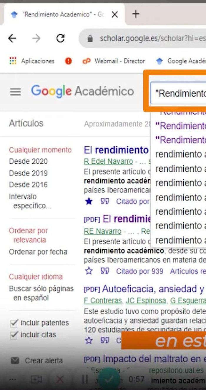Utilizar el asterisco '*' como comodín para completar palabras o frases. Ejemplo: rendimiento académico * universidad