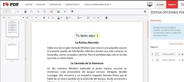 Escribir el nuevo texto, ajustar la posición, formato (negrita, color, tamaño), etc.