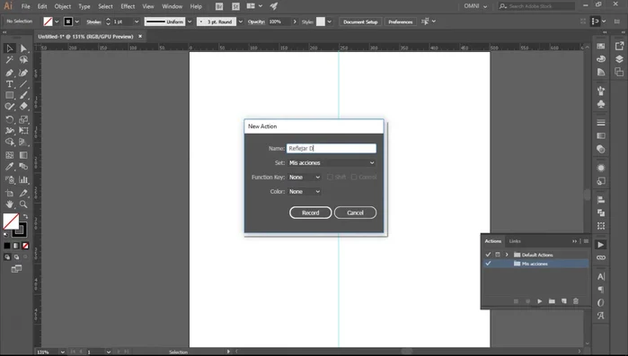 Nombra tu acción (ej: 'Reflejar a la Derecha') y asigna una tecla de acceso rápido (ej: F2).