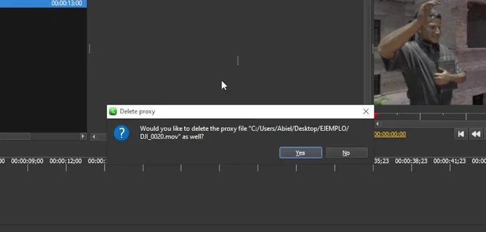 En la ventana emergente, decidir si se borra o no el archivo proxy.