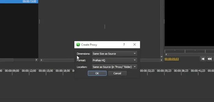 Hacer clic en 'Seleccionar Carpeta' y luego en 'OK' para comenzar la generación del proxy.