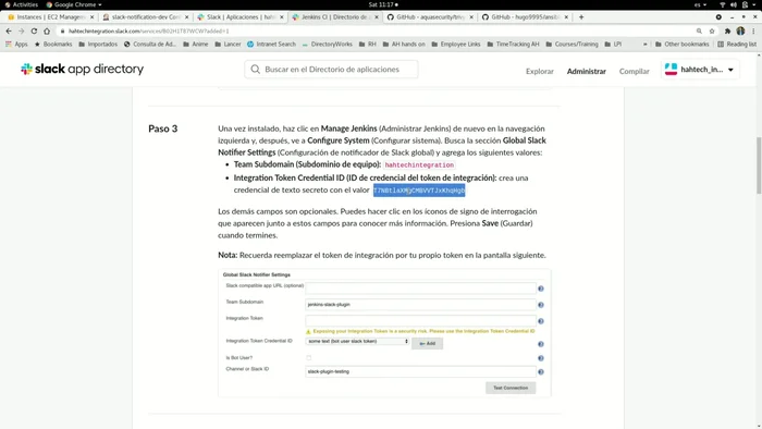 Agregar el token de Slack como credencial en Jenkins (tipo 'Secret text').