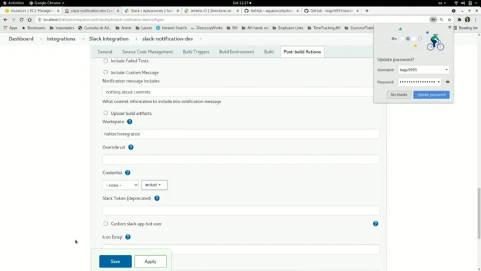 Seleccionar la credencial del token de Slack en la configuración del job.