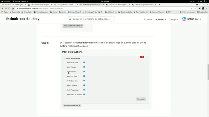 Personalizar las notificaciones (ej: cambiar el nombre de usuario 'Jenkins' por el nombre del equipo).