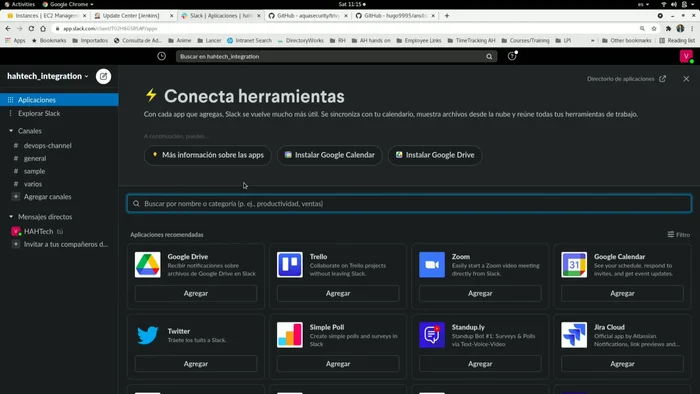 Obtener el subdominio y el token de la aplicación de Jenkins en Slack.