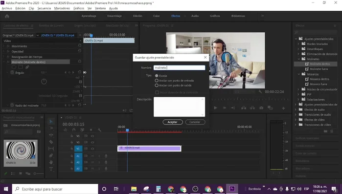Guarda el ajuste preestablecido. Ahora aparecerá en la sección de 'Ajustes preestablecidos' en el panel de efectos.
