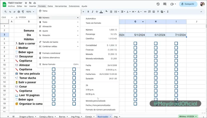 Formatear las fechas para mostrar solo el día de la semana.