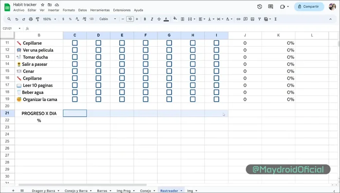 Calcular y mostrar el porcentaje de progreso diario.