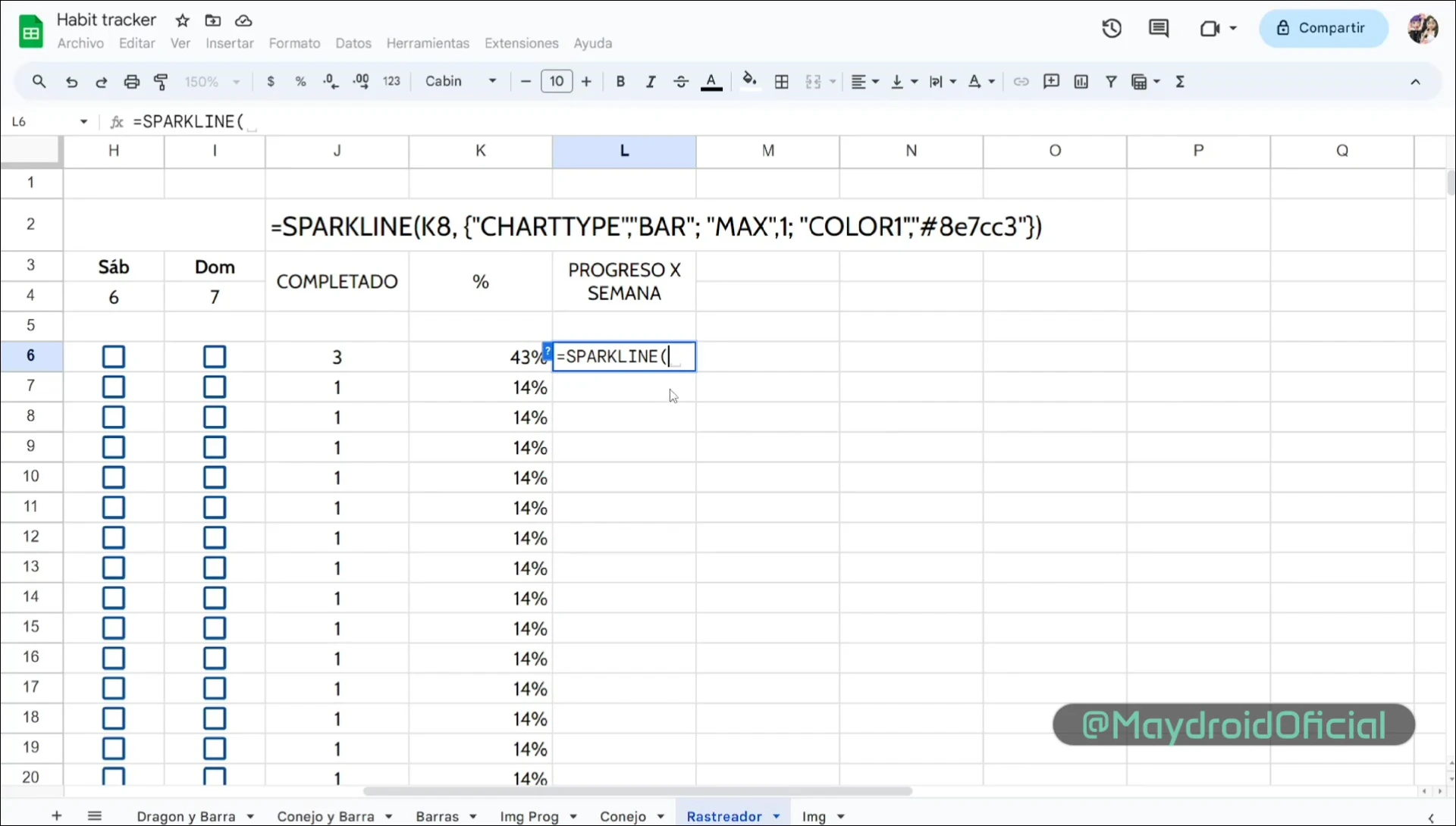 Rastreador de Hábitos en Google Sheets: Tutorial Completo con Gráficos