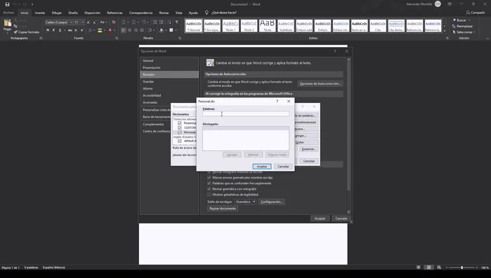 Escribe las palabras que deseas añadir a tu diccionario, una por una, y haz clic en 'Agregar' después de cada una.