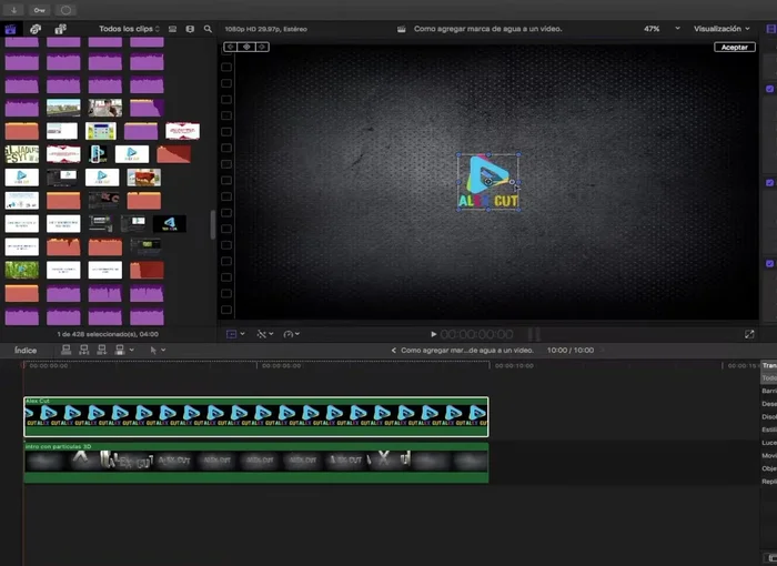Colocar la marca de agua en una esquina (recomienda esquina inferior derecha o izquierda para no obstruir la visión del contenido principal).